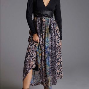Anthropologie 
Mixed Print Deep-V Maxi Dress
22W runs small, more like a 20W